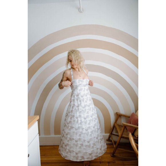 NWT DISSH WOMEN SIZE 4 KOKO CHOCOLATE PALM MIDI DRESS/ Beige White Flora Linen - Picture 2 of 12